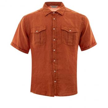 Elegant Brown Linen Short Sleeve Shirt for Men - Gran Sasso, Size L