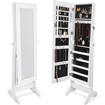 duehome Espejo Joyero, Guardajoyas de Pie, Armario para Joyas, Modelo Gala, Acabado en Color Blanco, Medidas: 160cm