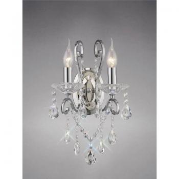 Vela aplique de pared con interruptor, 2 luces, cromo pulido y cristal