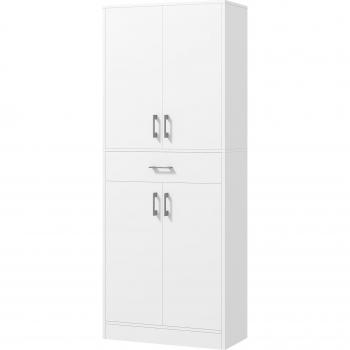 Alacena de Cocina Moderna con 4 Puertas 1 Cajón Estantes Ajustables Antivuelco para Comedor 70,8x34x180cm Blanco y Plata