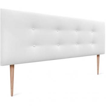 Cabecero Tapizado Aqualine de Polipiel o Tela con 2 Hileras de Botones y Patas (150x105cm, Blanco)
