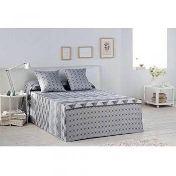 ESTELA - Cubrecama Jacquard con Volante XABIA Color Gris - Cama de 180 cm. - 83% Algodón/17% Poliéster