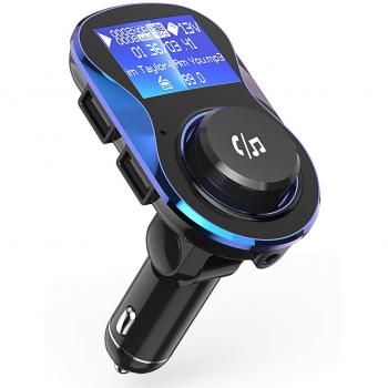 Bluetooth Transmisor FM VPROOF Manos Libres Para Coche, Inalámbrico 180°Rotación Reproductor MP3 Mechero Coche 1.4 Pulgadas 5V/2.1A & 1A Dual USB Tarjeta del TF U Disco con Puerto de 3.5mm Audio