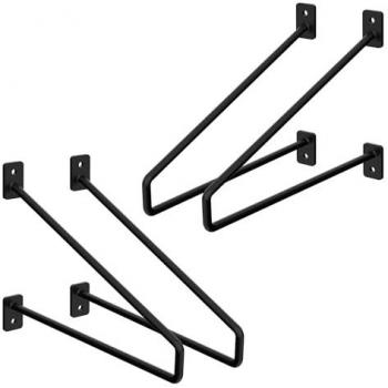 Set de 4 Soportes de Estante Triangulares de Acero Negro 265 mm, Estilo Industrial para Balda y Repisa