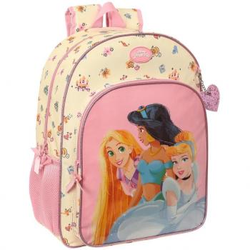 Mochila Escolar Adaptable a Carro Princesas Disney Magical 33 x 42 x 14 cm Beige Rosa - Safta