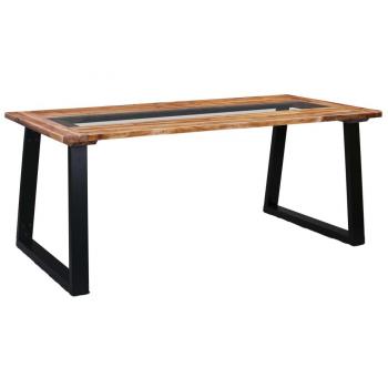 Mesa de comedor de madera maciza de acacia y vidrio 180x90x75cm