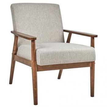 Sillón Retro Tapizado en Poliéster Lino con Estructura de Madera Oscura - Gris Esrum