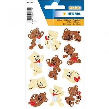 Pegatinas Mágicas de Ositos Brillantes HERMA 3271, 84x120 mm, 11 piezas para Scrapbooking y Manualidades