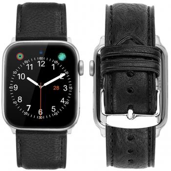iBazal Compatible con iWatch Series 4 Correa 40mm Cuero, iWatch Correa 38mm Piel Genuino para 38mm 40mm iWatch Series 4/ Series 3/ Series 2/ Series 1 - Encanto Negro 38mm