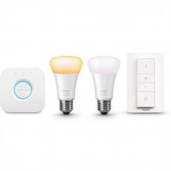 Kit Philips Hue White Ambiance: 2 Bombillas Inteligentes E27, Puente e Interruptor, Control Remoto y Programable vía Smartphone