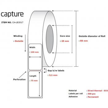 Etiqueta Capture 100x75, Núcleo 25 - Impresora Láser Jet Blanca
