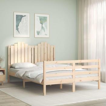 Cama Doble con Cabecera de Madera Maciza vidaXL