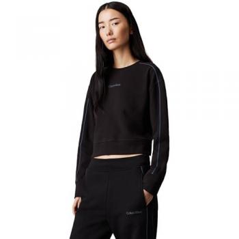Calvin Klein Women's Regular Fit Black Cotton Sweatshirt with Contrast Stripes