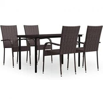 5-Piece Brown and Black Outdoor Dining Set with Cushions