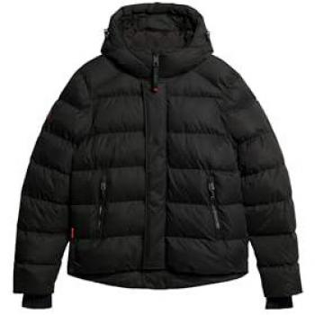 Men's Superdry Hooded Microfibre Sport Puffer Jacket - Black