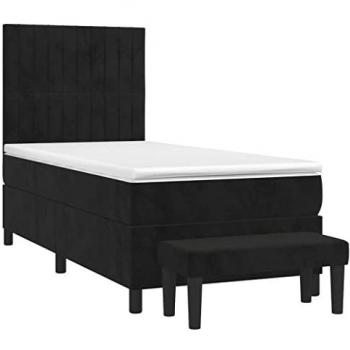 Cama box spring con colchón terciopelo negro 100x200 cm