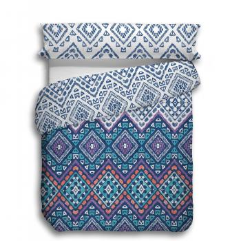 Stilia Juego Edredón, Funda Almohada y Sábana Bajera, Modelo Riva, Azúl, 220 x 240 cm, para Cama 135 cm
