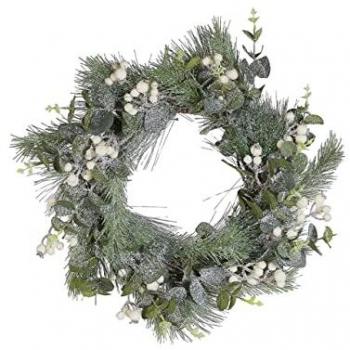 Corona de Navidad Verde 54 cm Diseño Tradicional Material Sintético Madera Natural Nieve Artificial Jurmu