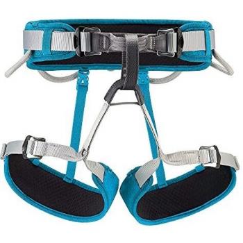 Arnés de Escalada Petzl Corax Azul T2, características: diseño ajustable, fabricado en material ligero y resistente, capacidad de carga alta, múltiples puntos de anclaje, adecuado para escalada deportiva y alpinismo