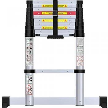 WolfWise Escalera telescópica de 3,2m con barra estabilizadora, multifunción, extensible, Carga Máxima 150 kg