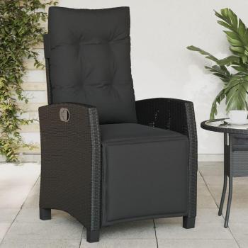 Silla de jardín reclinable con reposapiés de Polyrattan negro vidaXL