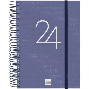 Finocam Agenda Anual 2024 Year E10 DP Azul Espiral 155x212mm 1 Día por Página