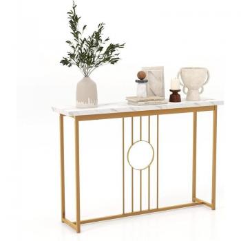 Mesa Consola Moderna de 120 cm con Tablero de Mármol Falso y Estructura de Metal Dorado