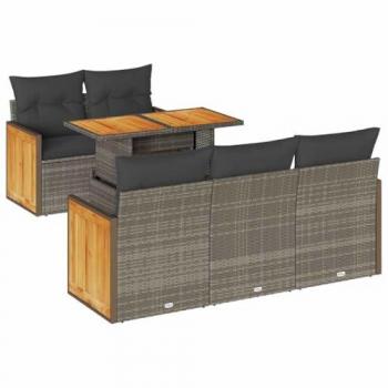 6-Piece Grey Poly Rattan Garden Sofa Set with Cushions