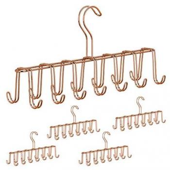 Corbatero y Cinturones Relaxdays - Set de 5 Unidades, 14 Ganchos, Metal Cobrizo, Organizador Compacto para Armario