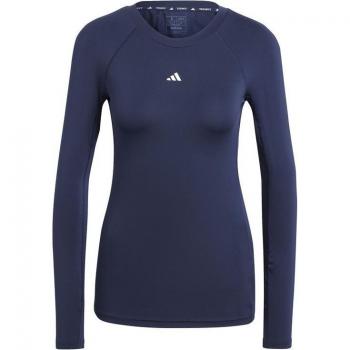 Camiseta de fitness adidas Techfit longsleeve training mujer azul oscura con tecnología de compresión, tejido transpirable, diseño ajustado y manga larga