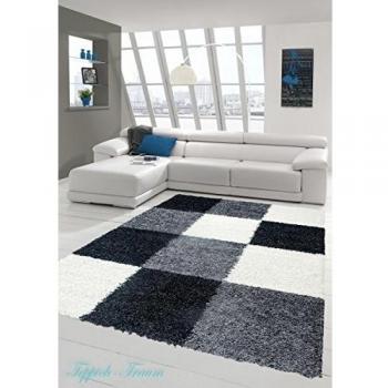 Lanuda alfombra lanuda largo pelo de la alfombra alfombra de la sala con dibujos en Karo Diseño Crema Gris Negro Größe 200 x 290 cm