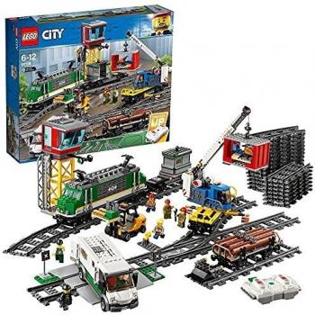 LEGO 60198 City Tren de mercancías, Juguete de Construcción con Motor a Control Remoto Bluetooth con 3 Vagones y Mini Figuras