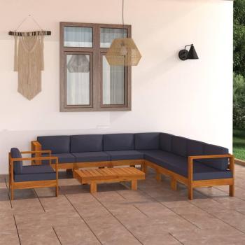 9-Piece Garden Lounge Set with Dark Gray Cushions Acacia Wood