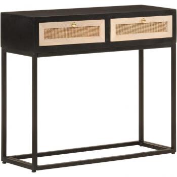 Mesa consola de madera maciza de mango y hierro negro 90x30x76 cm