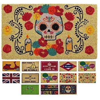 LucaHome - Felpudo de Coco Natural 70x40 con Base Antideslizante, Felpudo de Coco Divertido Calavera Flores, Felpudo Absorbente Entrada casa, Ideal para Puerta Exterior o Pasillo