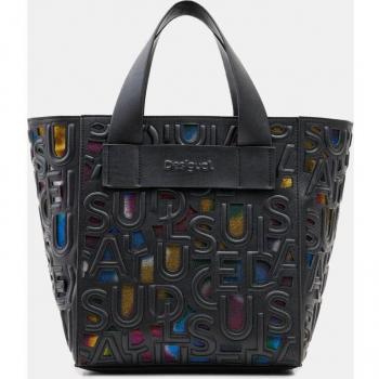 Bolso Desigual Shopper Negro con Letras Troqueladas