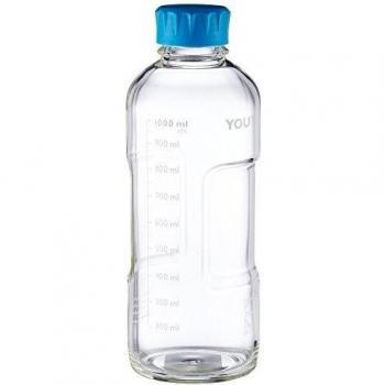 DURAN YOUTILITY 218815457 Frascos para Laboratorio con Rosca, Transparente con Graduación, GL45, con Tapa Roscada Y Anillo De Vertido De PP, 1000 ml, Cian