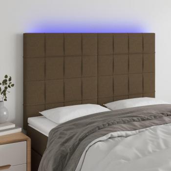 Cabecero con Luces LED Tapizado en Tela Marrón Oscuro 144x5x118/128 cm