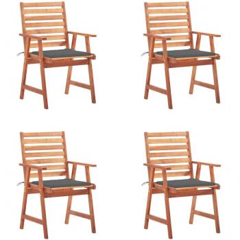 Outdoor Dining Chairs Set of 4 with Cushions Solid Acacia Wood
