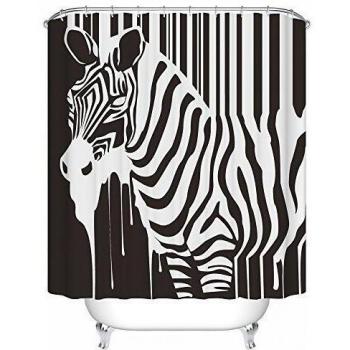 Abstract Zebra Fabric Bathroom Shower Curtain with 12 Hooks 60