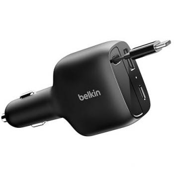 Cargador de Coche Belkin BoostCharge 75W con Cable USB-C Retráctil y Carga Rápida, Negro