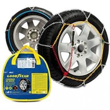 Goodyear GODKN120 1 Juego de 2 Cadenas Nieve METALICAS para Coche 9MM, Talla 120, con Tensor automático