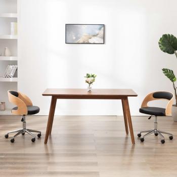 Silla de Oficina Giratoria Curvada en Madera y Cuero Sintético Negro