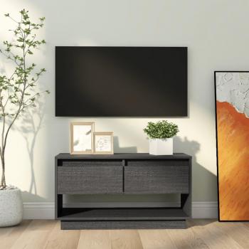 Mueble de TV de madera maciza de pino 74x34x40 cm, color gris, para salón, mesa de TV, mueble televisor