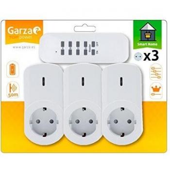Garza Power - Pack de 3 tomas Teledirigidas + Mando Control Remoto de 4 Canales, potencia 3680 W, alcance 50 Metros, color Blanco