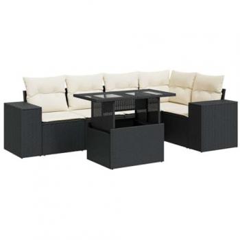 Set de Sofás de Jardín 6 Piezas con Cojines de Ratán Sintético Negro