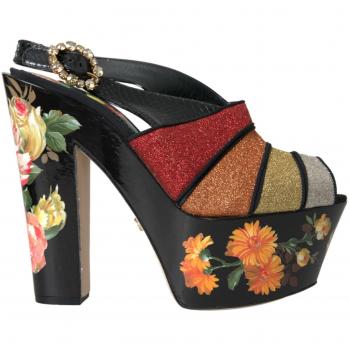Dolce & Gabbana Multicolor Floral Crystal Platform Sandals - EU39/US8.5, High Heel Sandals, Female, Size: 9 US