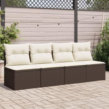 Sofá de jardín de 4 asientos con almohadas de Polyrattan marrón