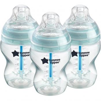 Biberón Tommee Tippee Anticólico Avanzado 260ml con Tetina de Forma Natural y Válvula de Aire Anti-cólico, Pack de 3