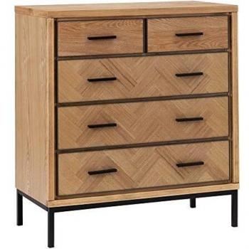 Cómoda Natural de Metal y Madera de 5 cajones de Espiga de 80x40x91 cm - LOLAhome